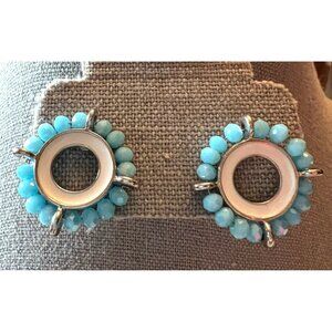 Enamel & Faceted Blue Glass Earrings